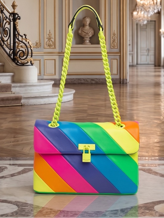 Kurt Geiger Handbags - Kurt Geiger London Brixton Lock Multi Color Shoulder Leather Bag Neon Chain NWT